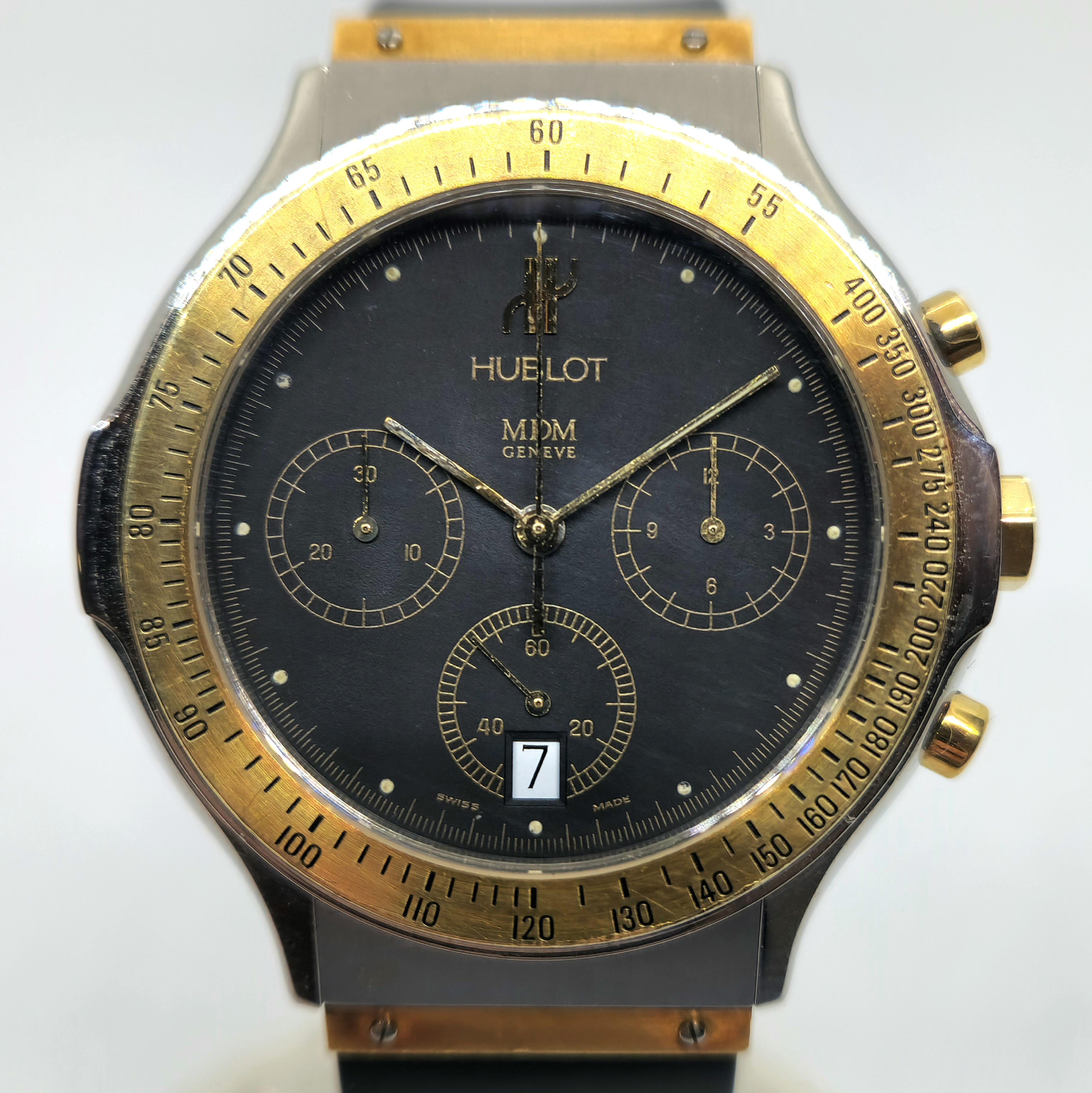 Reloj cronógrafo Hublot MDM Géneve en acero y oro amarillo con esfera negra en Joyería Recoleta