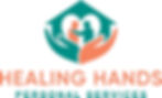 The Healing Hands Personal services logo is teal and orange. Two hands cradle people in a house.