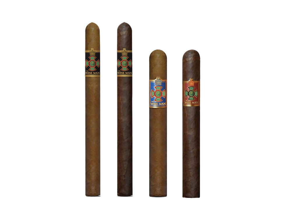 4 cigars of various sizes and colors on a white background