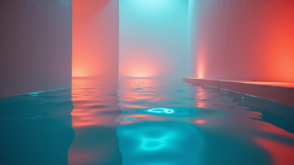 Vue en plongée d’une installation artistique colorée sur scène