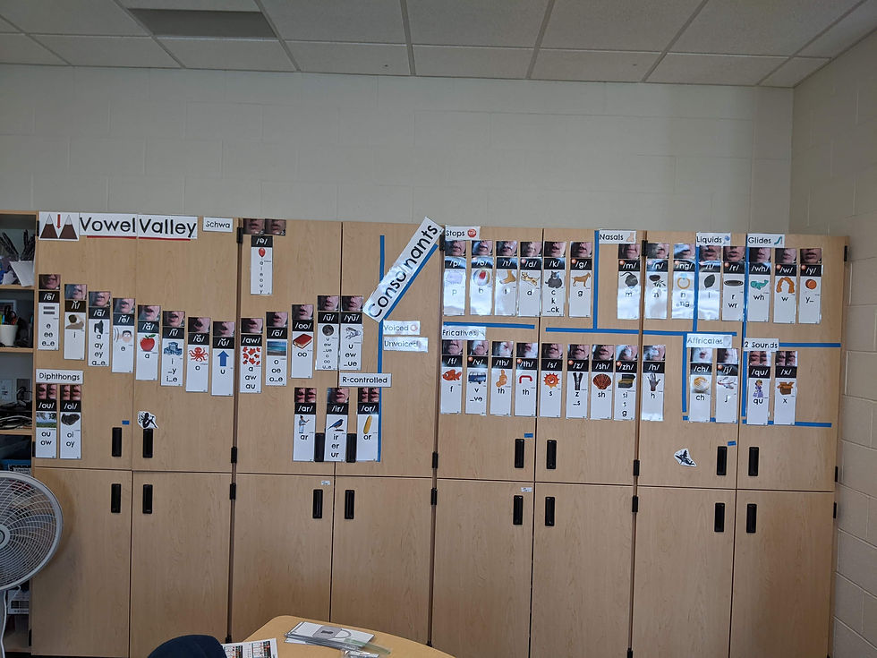 Sound Wall (not pictured are word cards under each sound card)