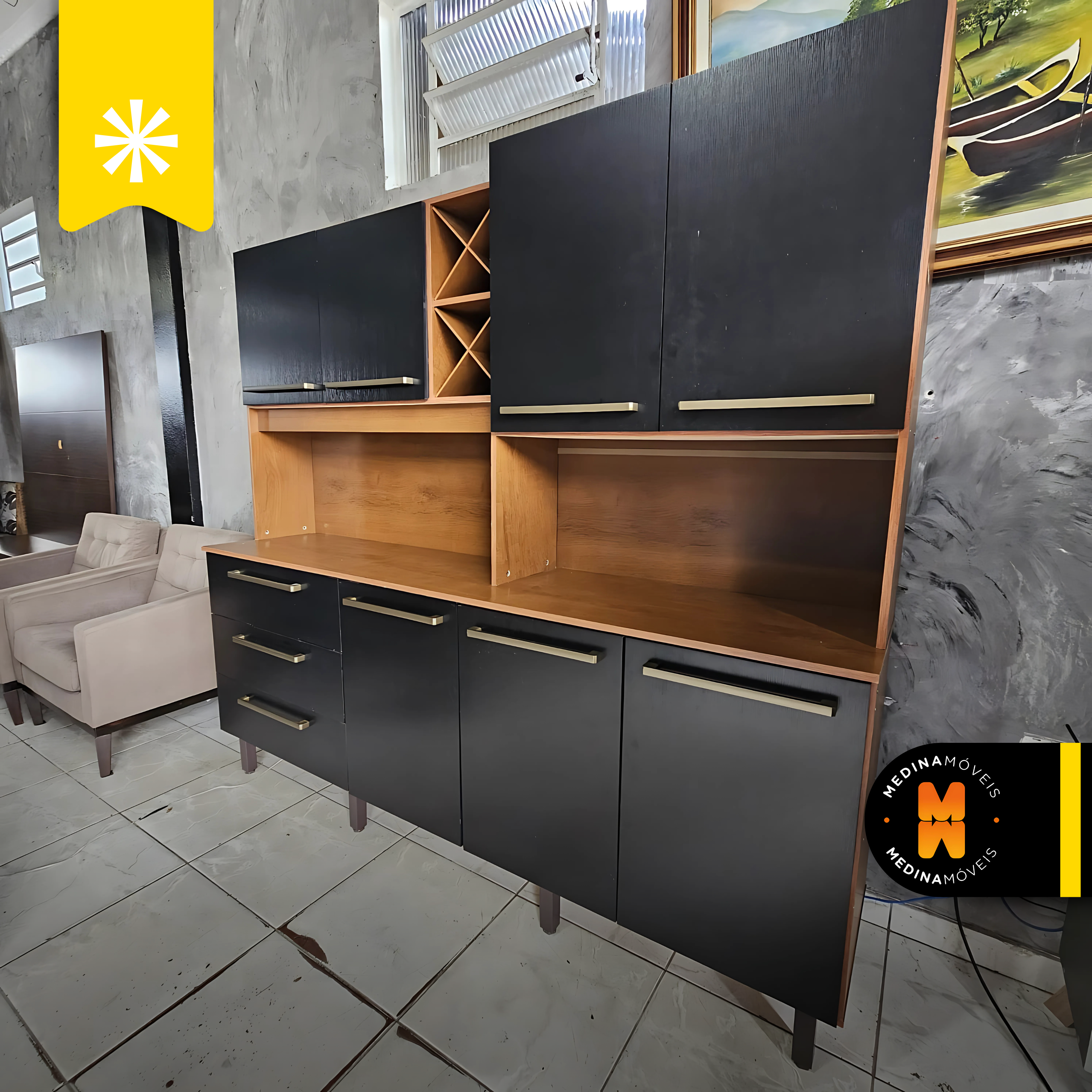 Armario de cozinha com aéreo embutido