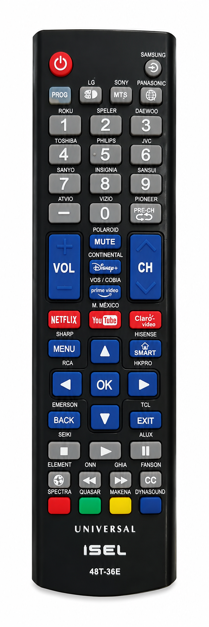 VIDEO CONTROL REMOTO UNIVERSAL TV 36 MARCAS FUNCION SMART 48T-36E