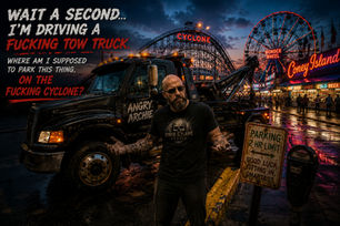 Angry Archie trying to find a parking space for a tow truck in Brooklyn NY