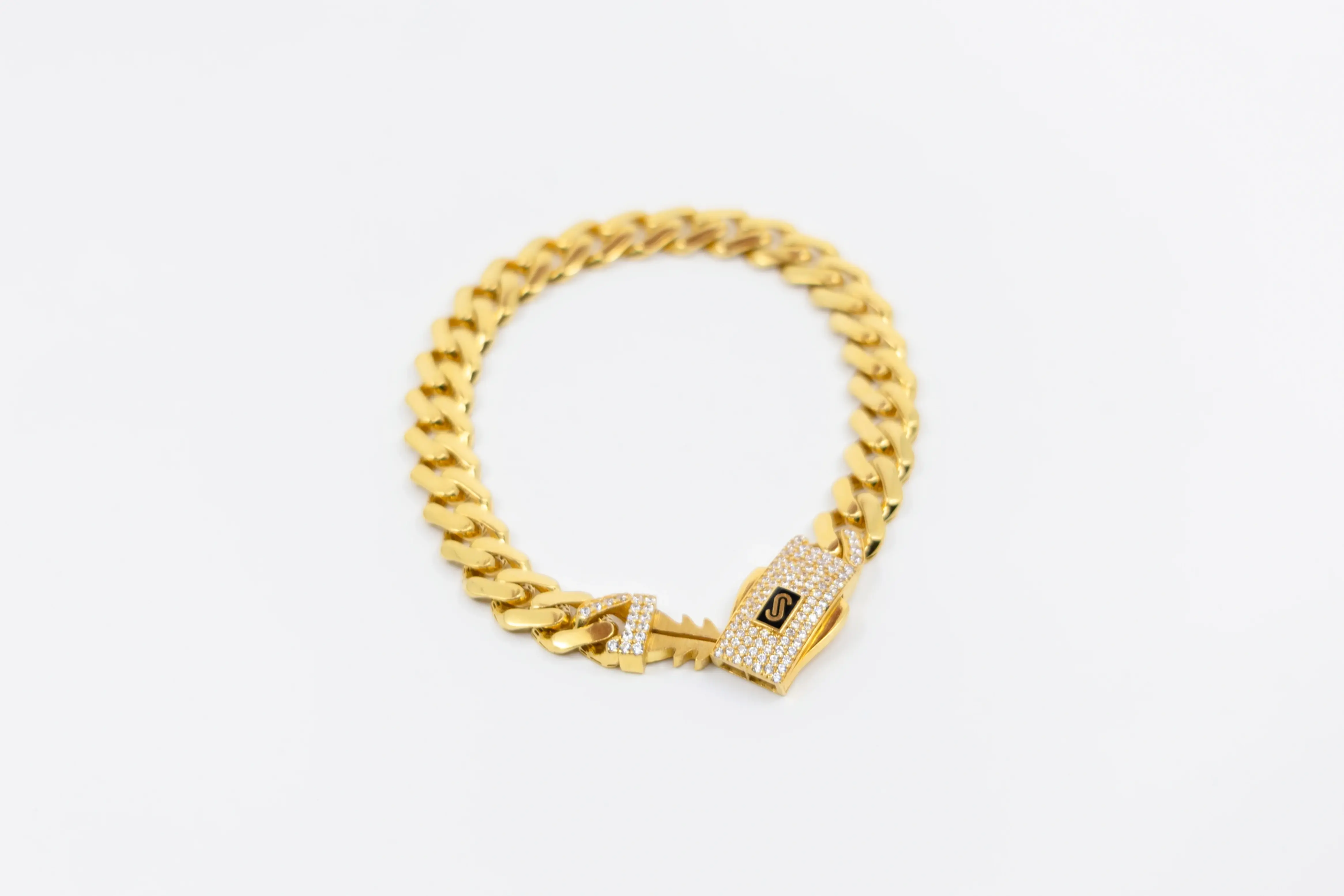 Gold Cuban Link CZ Clasp Bracelet