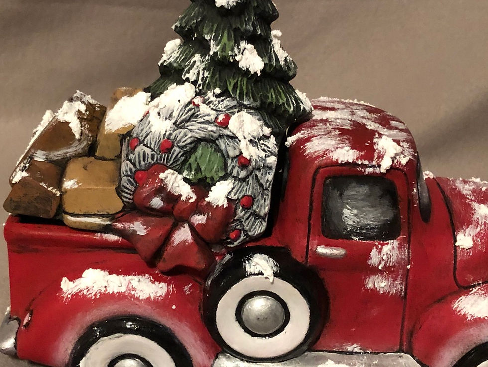 Thumbnail: Ceramic Old Time Vintage Pickup Box with Christmas Lid dry brushed using Mayco S