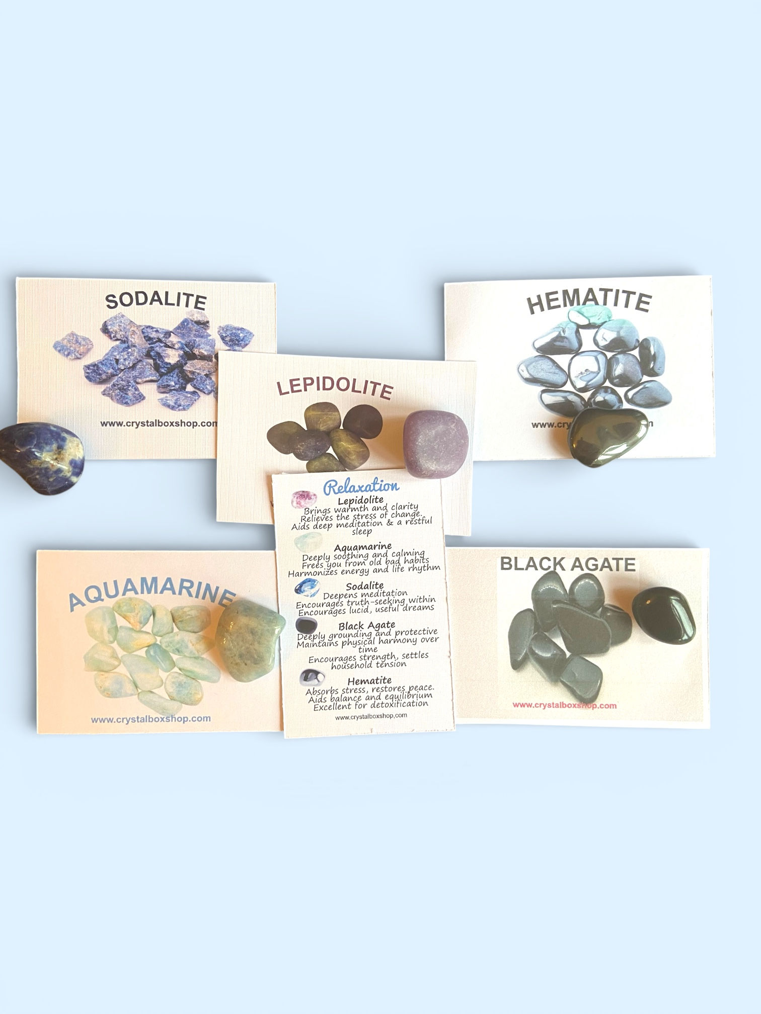 Relaxation Crystal Gift Box – Reiki-Energised Lepidolite, Aquamarine, Sodalite