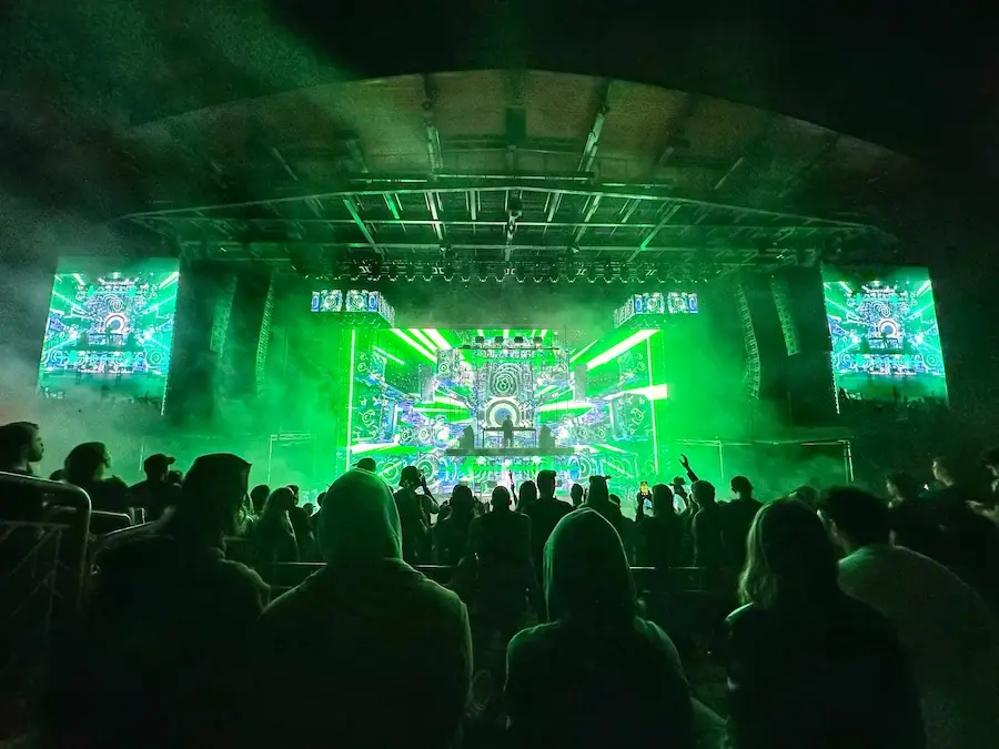 MetaT3ch concert event production for Wooli at Red Rocks Amphitheater 2025 featuring large-scale LED video walls, professional staging, and live show technical execution