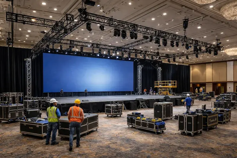 Event structural engineering for stage design with load calculations and support systems