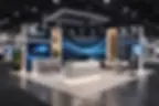 Rental trade show exhibit booth with custom graphics and modular structural design for flexible show floor installation.