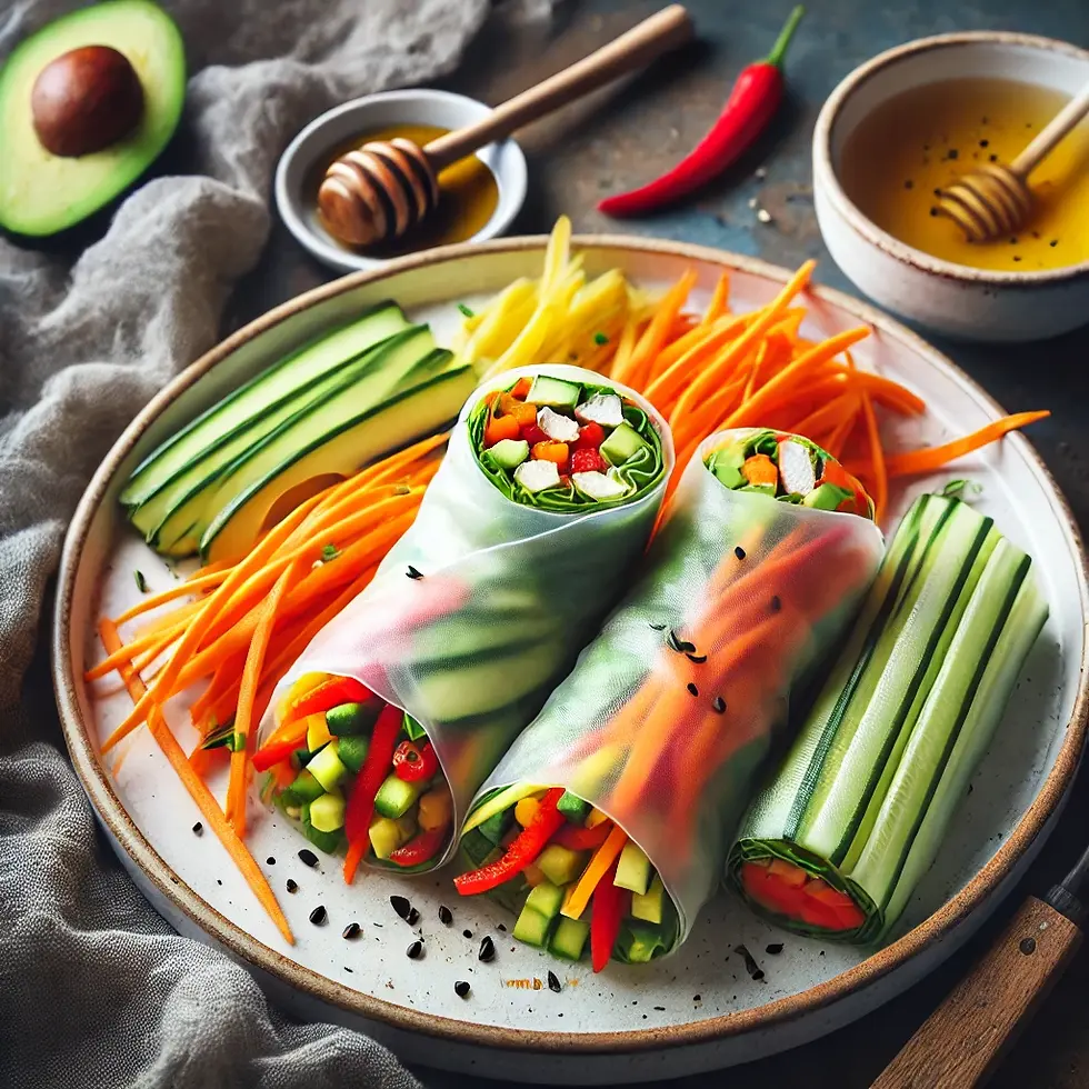 Rouleaux de printemps aux légumes frais et sauce légère - maladie de Wilson