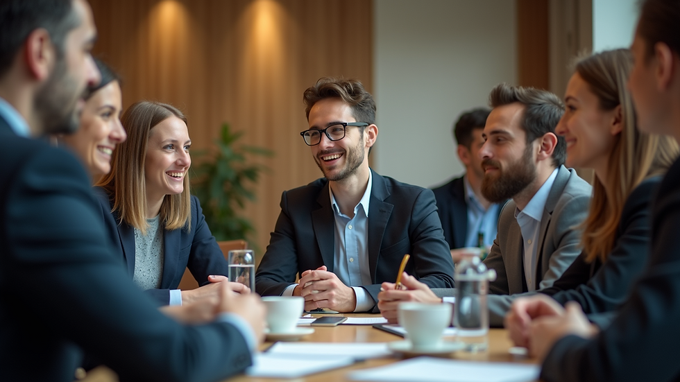 Eye-level view of a group of alumni engaging in a discussion