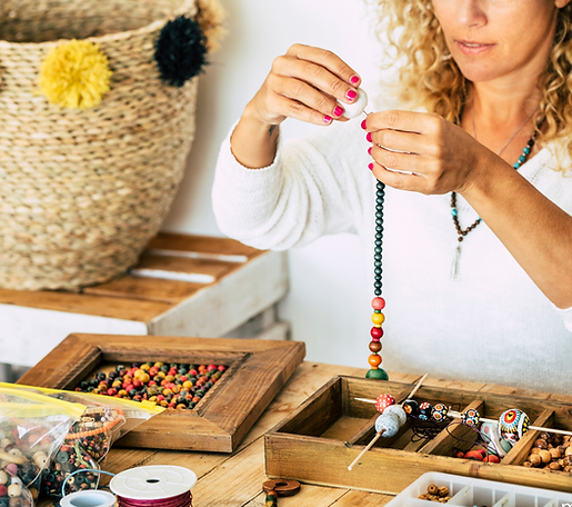 Customer assembling her mala kit