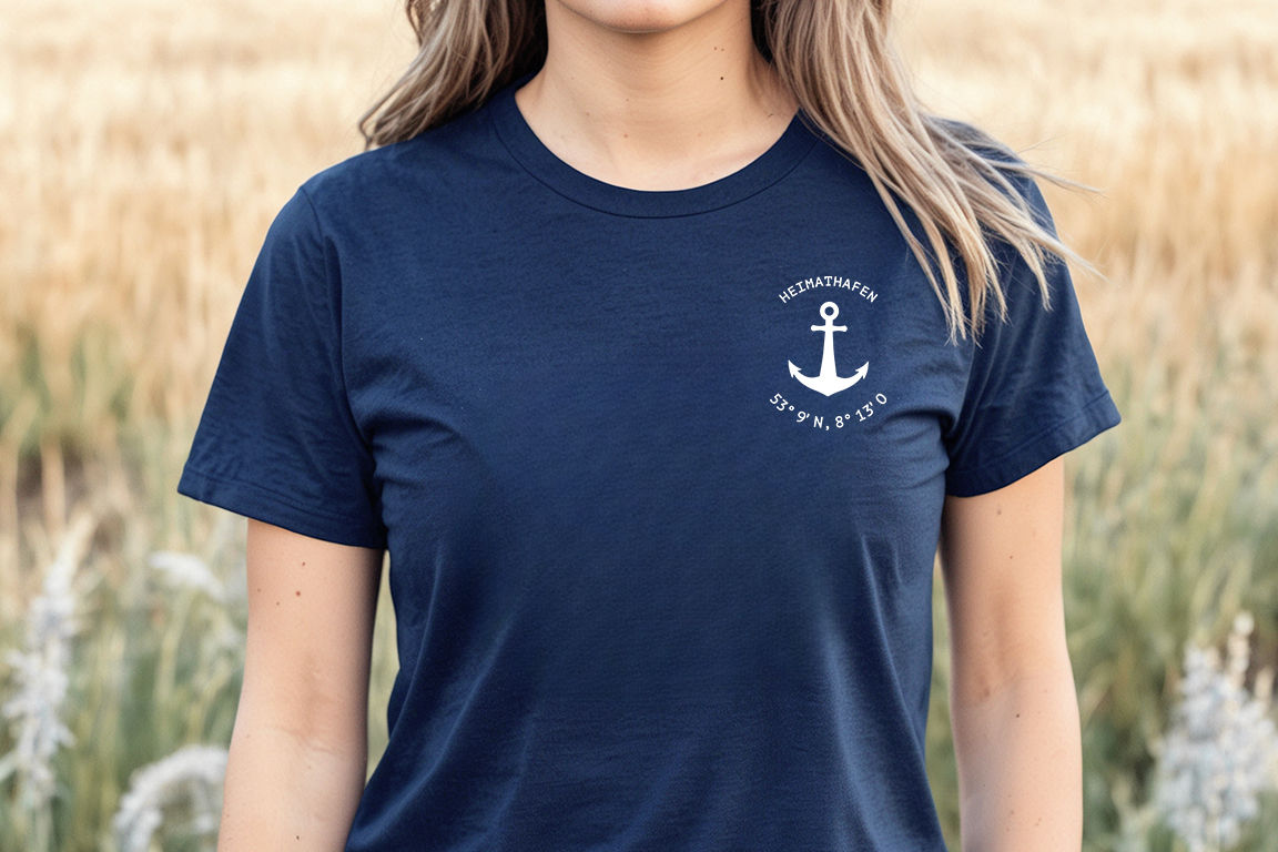 Tshirt "Heimathafen" mit Koordinaten Navy // Damen