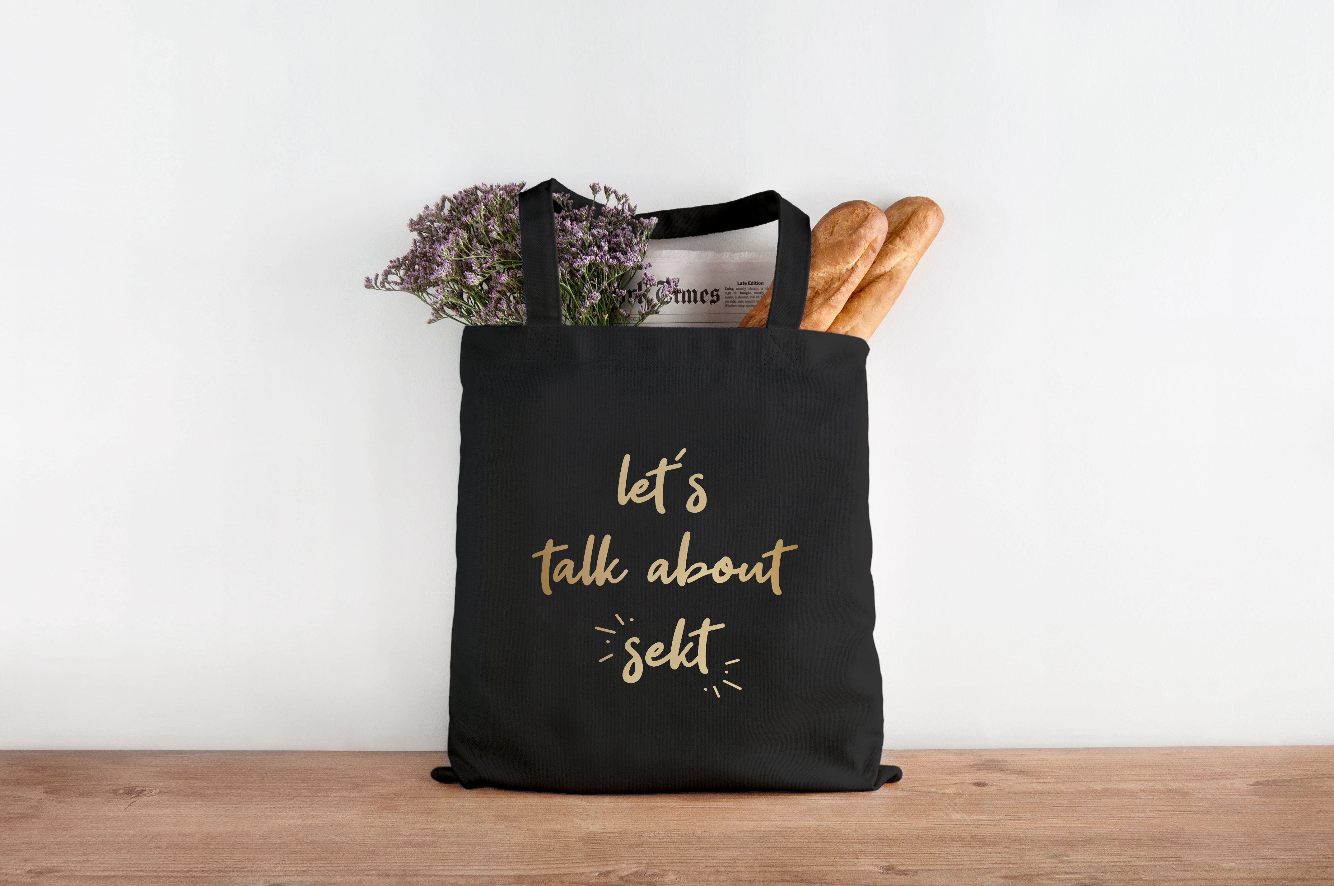 Jutebeutel "Let´s talk about Sekt" Schwarz