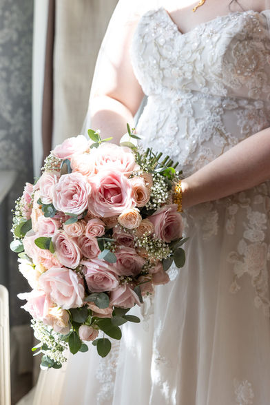 pale pink rose bridal cascading bouquet 