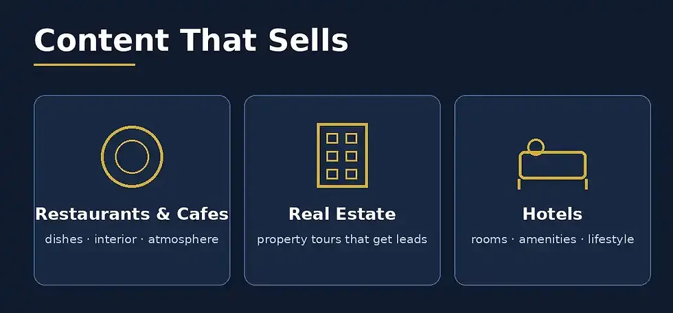 Reels content for restaurants and cafes, real estate agents and hotels in Dubai