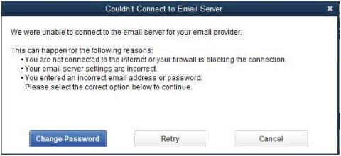 QuickBooks Could not connect to the email server Image