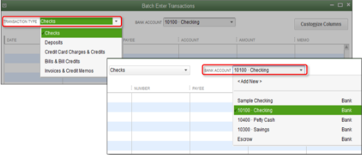 Enter Transaction by batch in QuickBooks Desktop Screenshot 1
