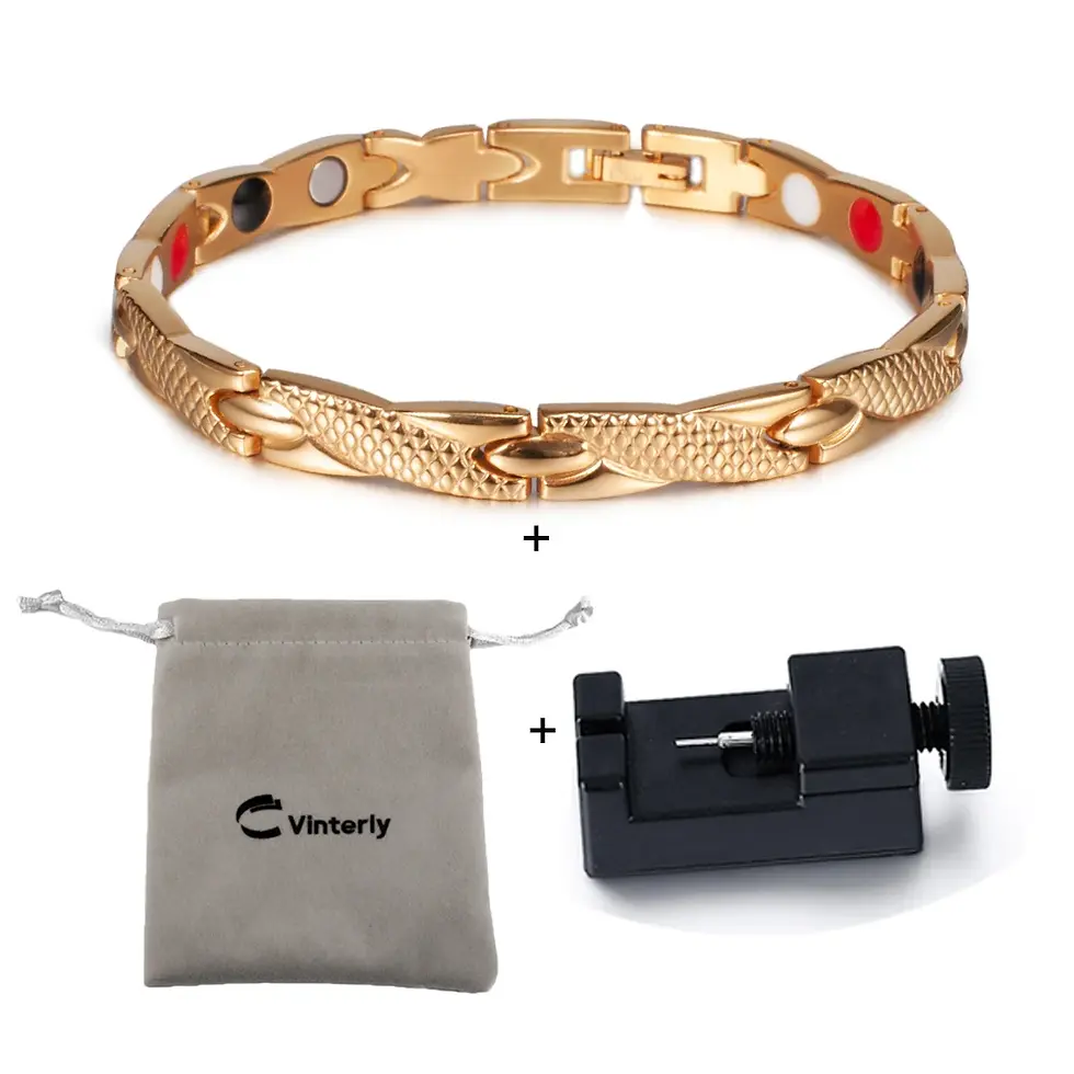 Thumbnail: Vinterly Health Energy Bracelet Male Cross Stainless Steel Magnetic Gold-Color
