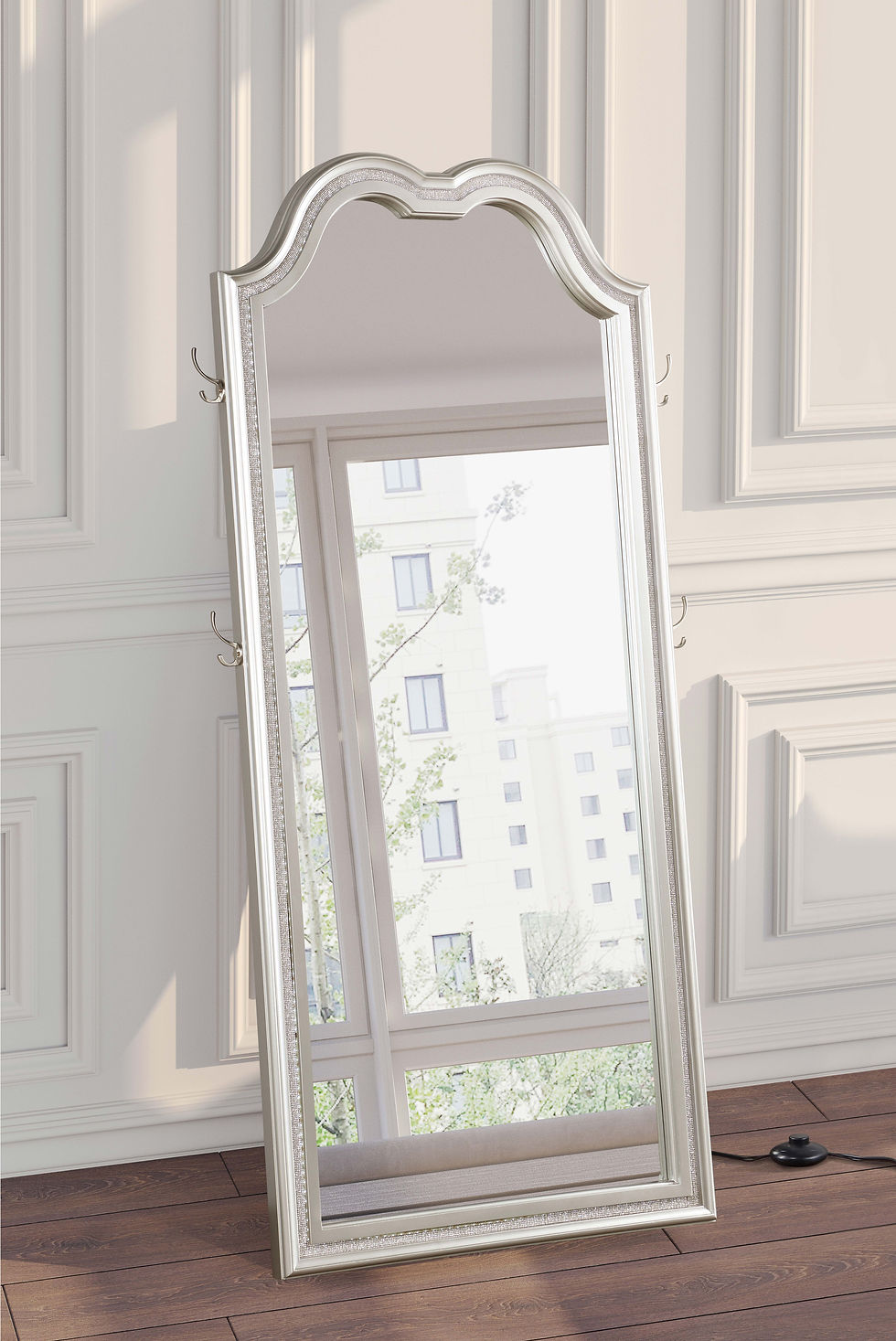 Thumbnail: Evangeline Full Length LED Light Floor Mirror Silver Oak