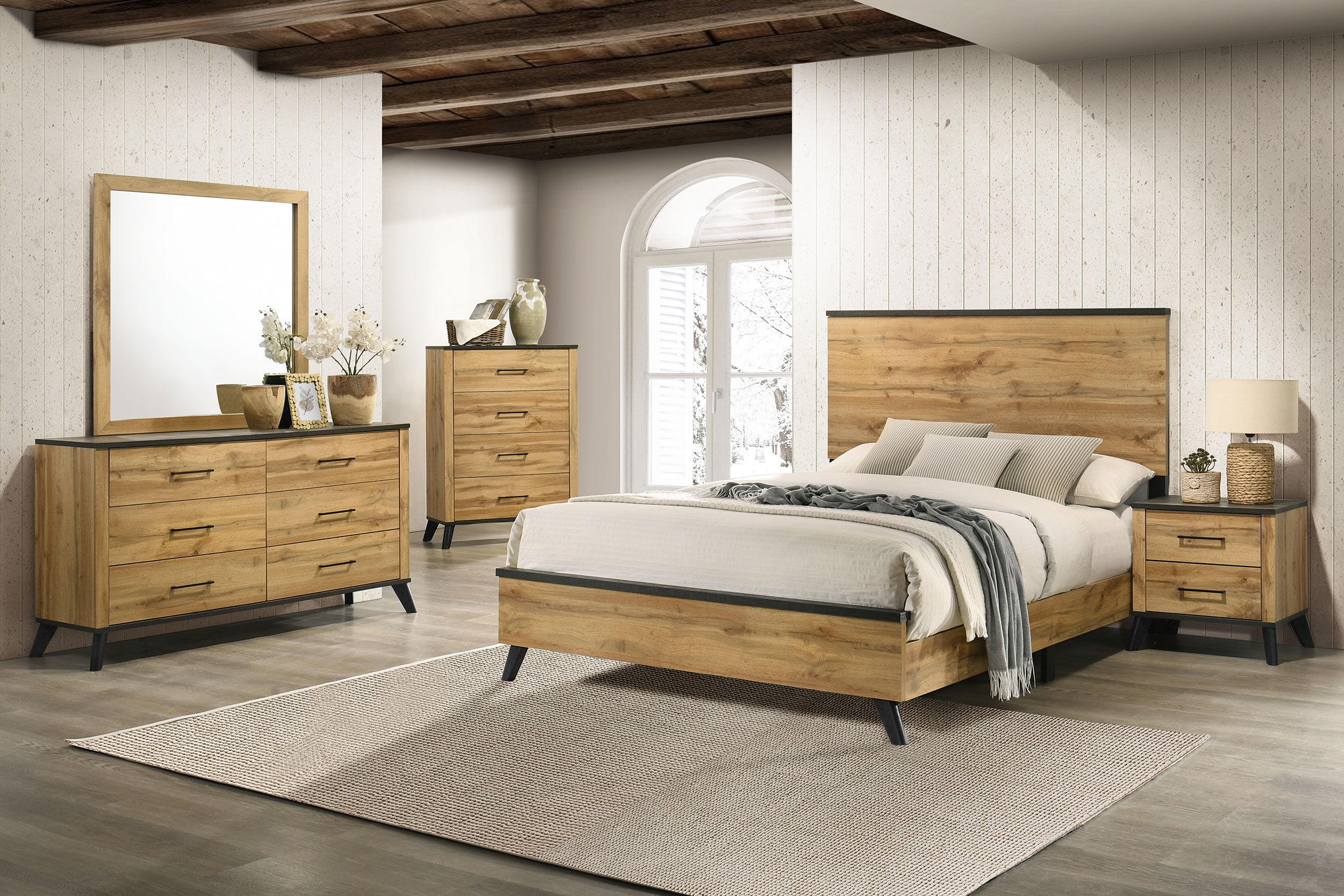 Kaywood 5-Piece Queen Bedroom Set - Weathered Brown & Natural Pine