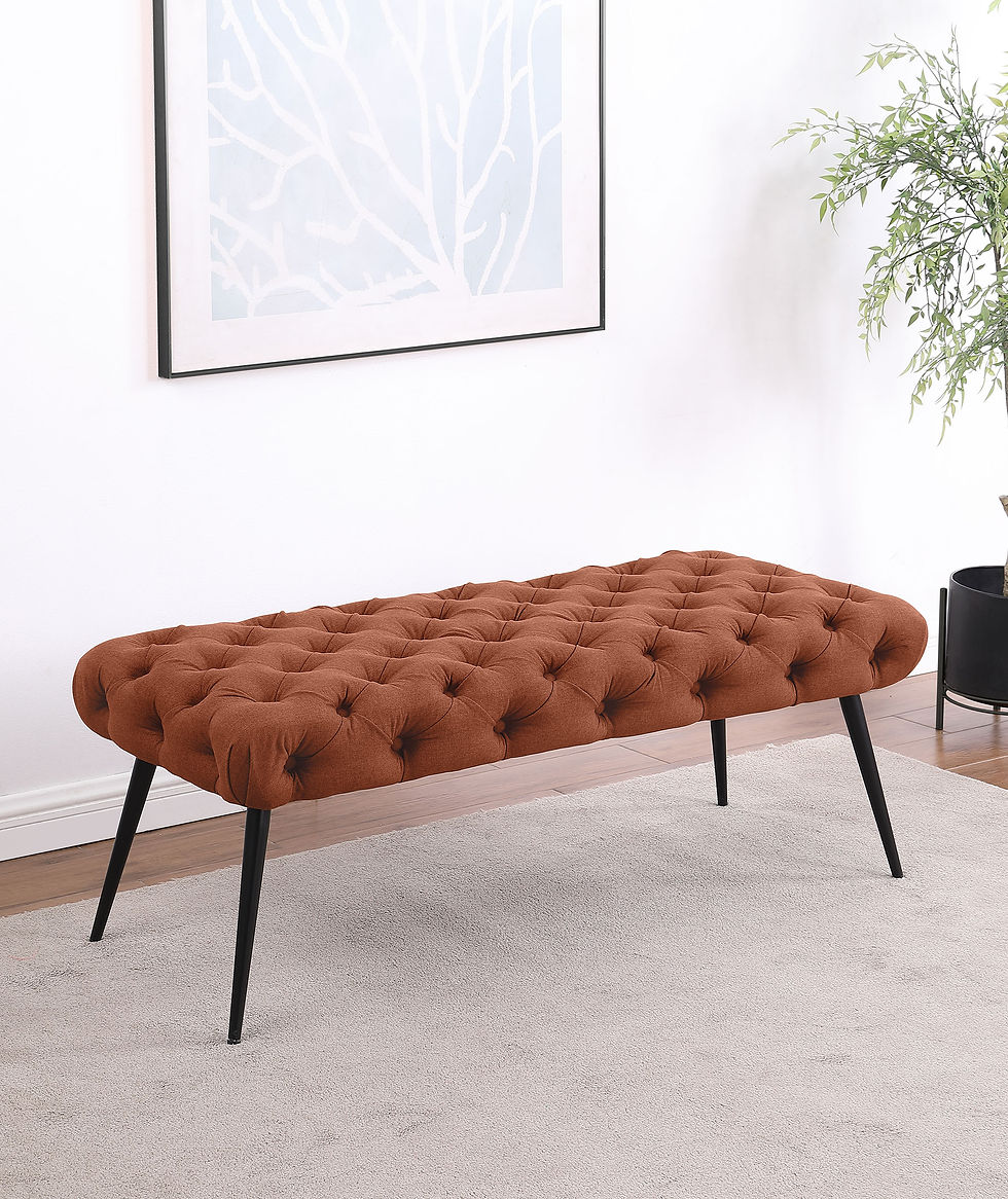 Thumbnail: Ella Upholstered Tufted Bench Metal Legs Rust