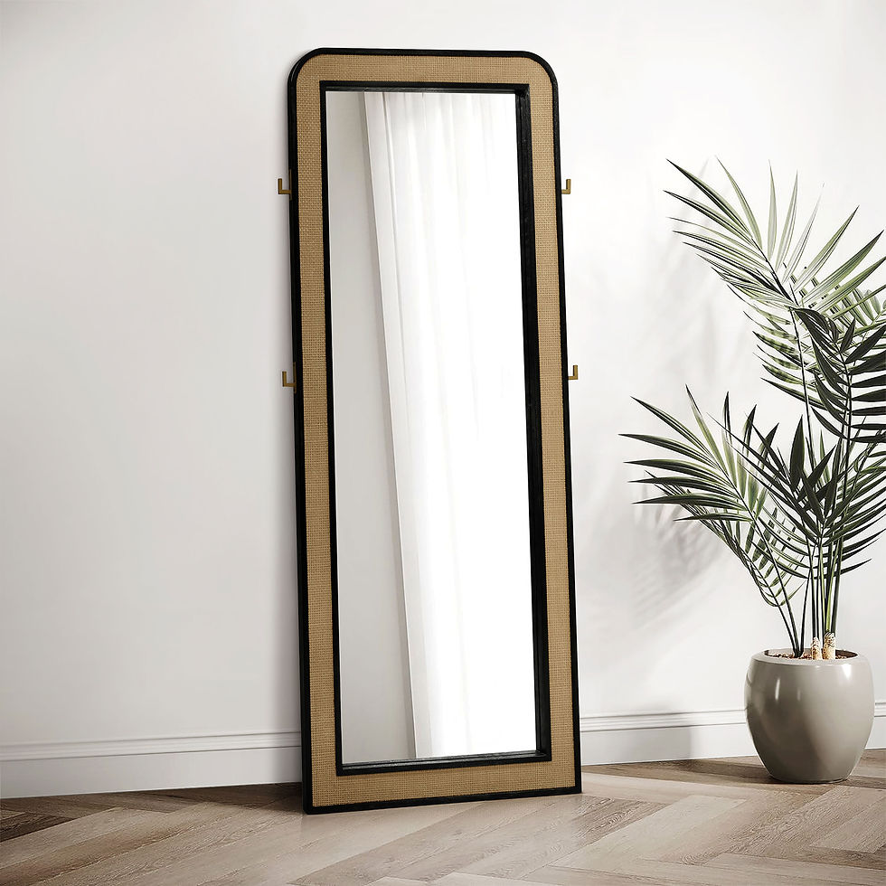 Thumbnail: Arini Cane Weave Full Length Standing Floor Mirror Black