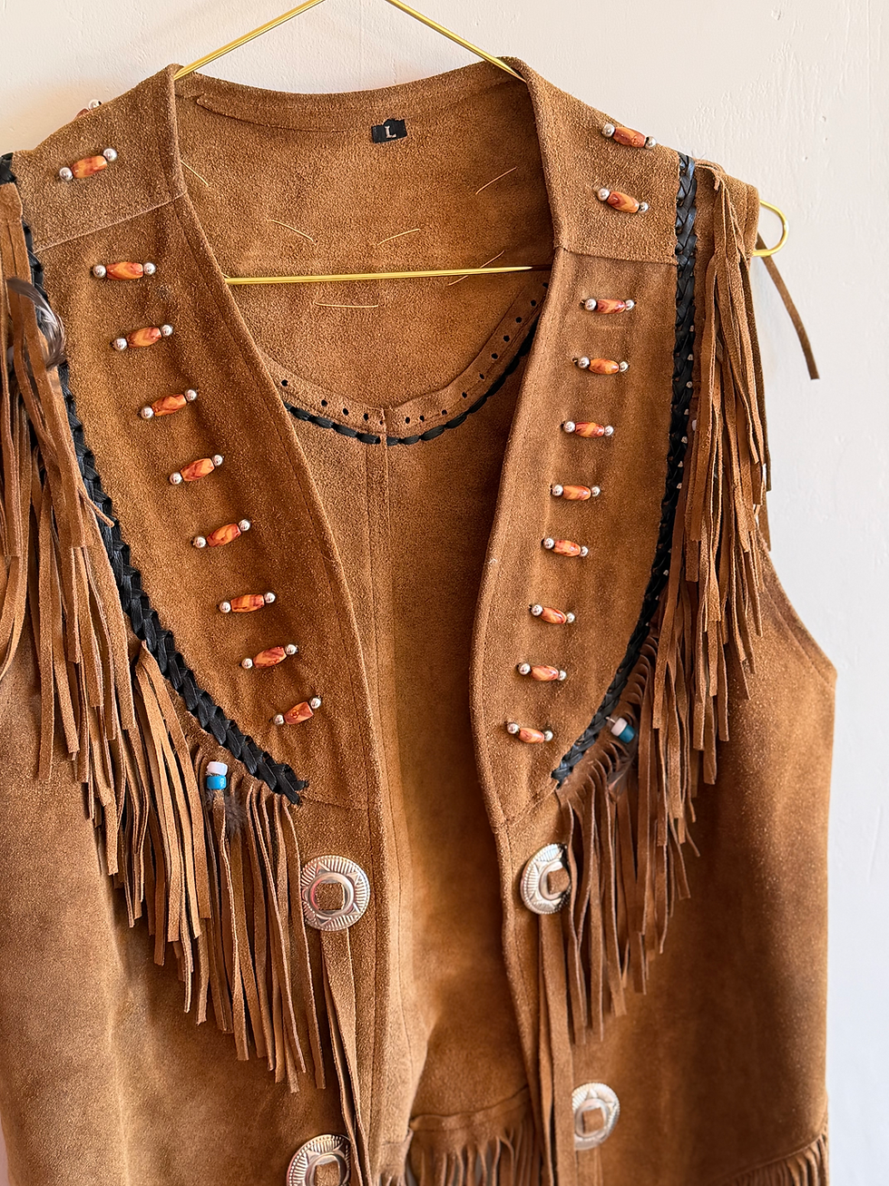 Thumbnail: Gilet suede fringe cognac