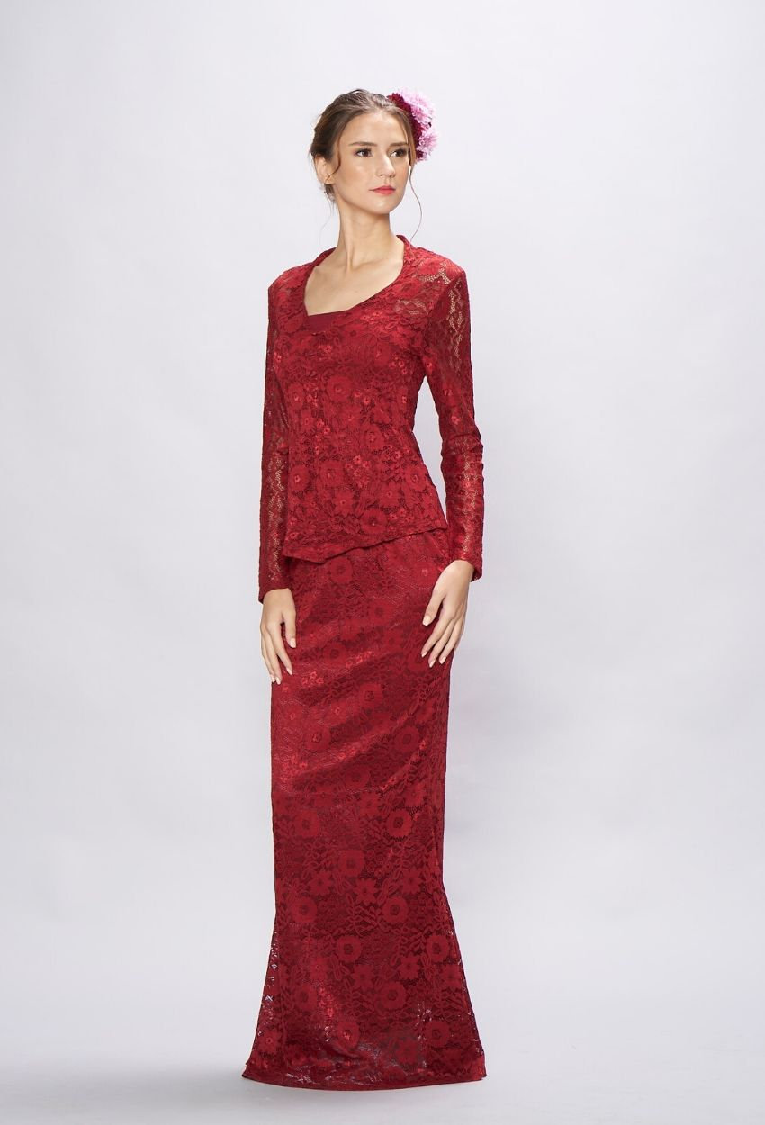 Maroon Kebaya Baju Hari Raya
