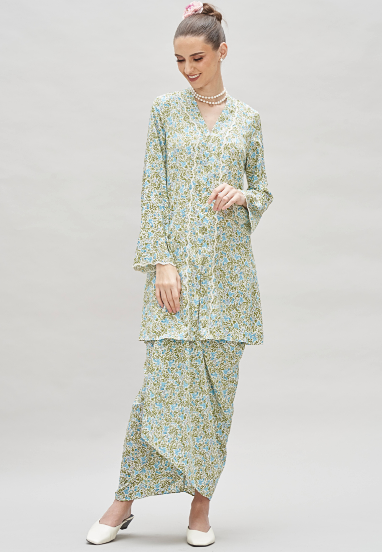 Thumbnail: Loveaisyah Liberty Mini Floral Embroidery Kebaya Top & Wrap Skirt