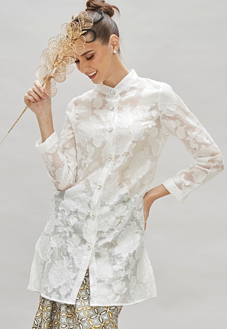 Thumbnail: Loveaisyah White Floral Chiffon high neck Top & Batik Wrap Skirt