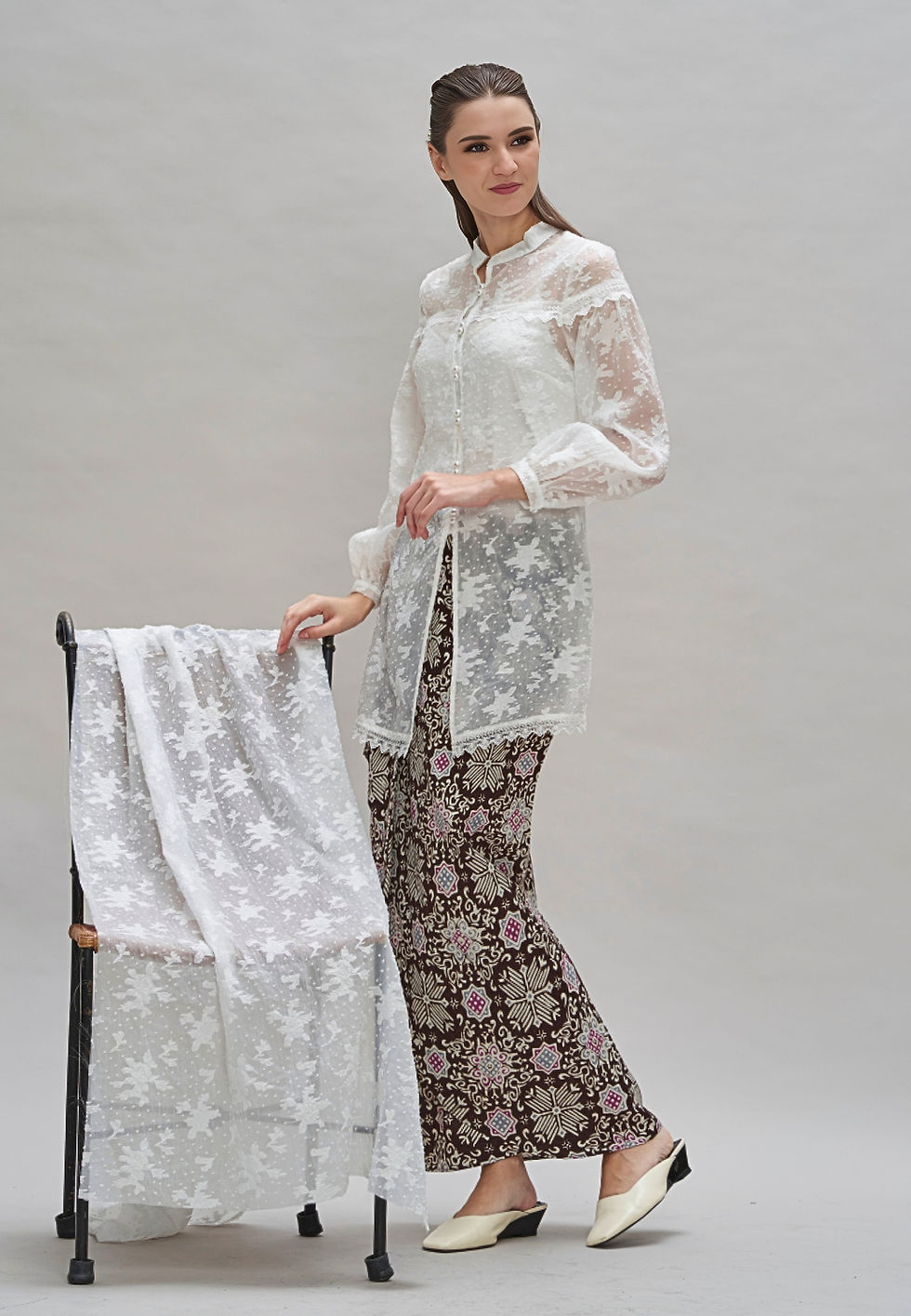 Thumbnail: shop white maroon batik kurung hari raya online