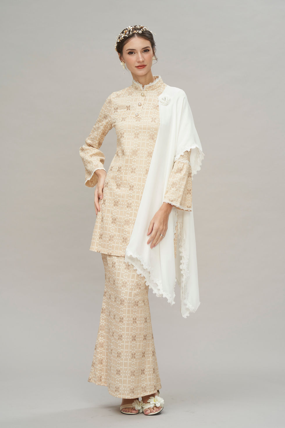 Thumbnail: buy white Chiffon rectangle shawl hijab online