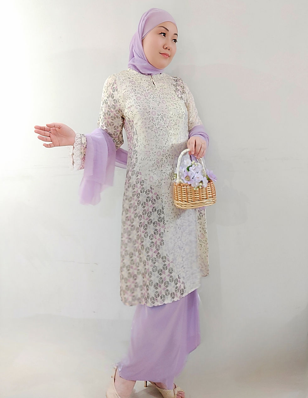 Thumbnail: Loveaisyah Premium Batik Lilac Grey long modern Baju Kurung