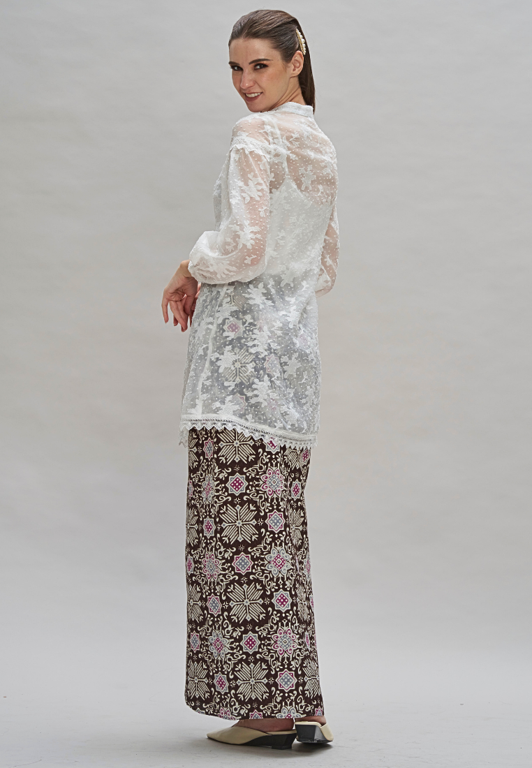 Thumbnail: shop white maroon batik kurung hari raya online