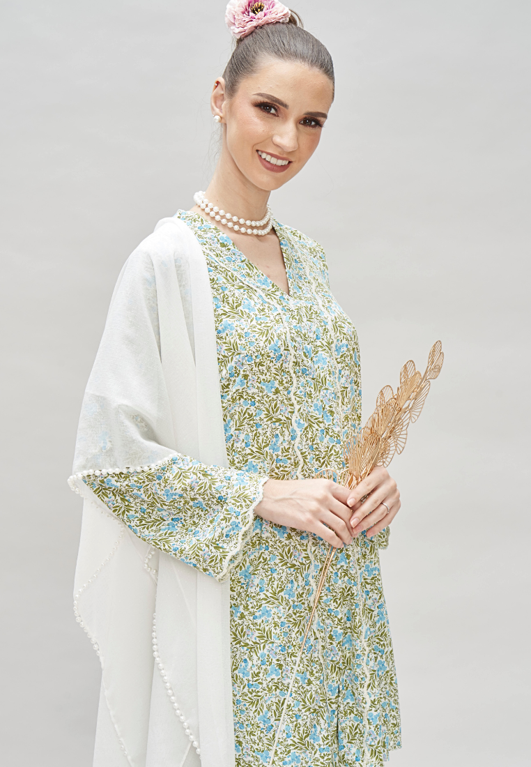 Thumbnail: Loveaisyah Liberty Mini Floral Embroidery Kebaya Top & Wrap Skirt