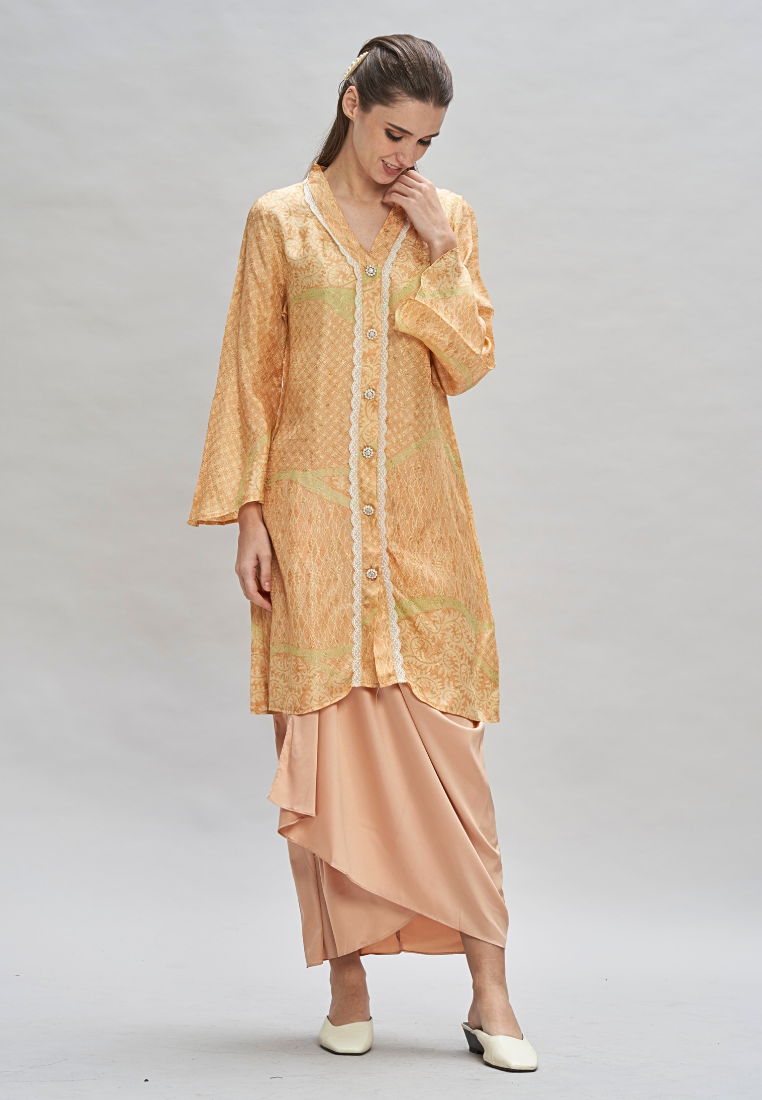 Thumbnail: Loveaisyah Premium Batik long modern Orange Kebaya & Satin Wrap Skirt