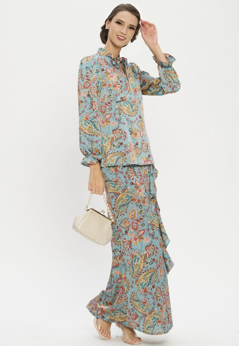 Thumbnail: Victoria Floral Black Tie Top & Frill Skirt Modern Baju Kurung Hari Raya