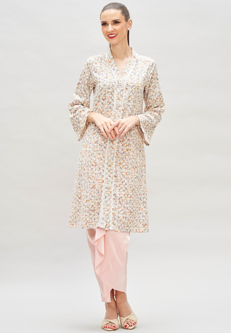 Thumbnail: Loveaisyah Mini Floral Embroidery Eyelet Long Kebaya  & Wrap Skirt Modern Kurung