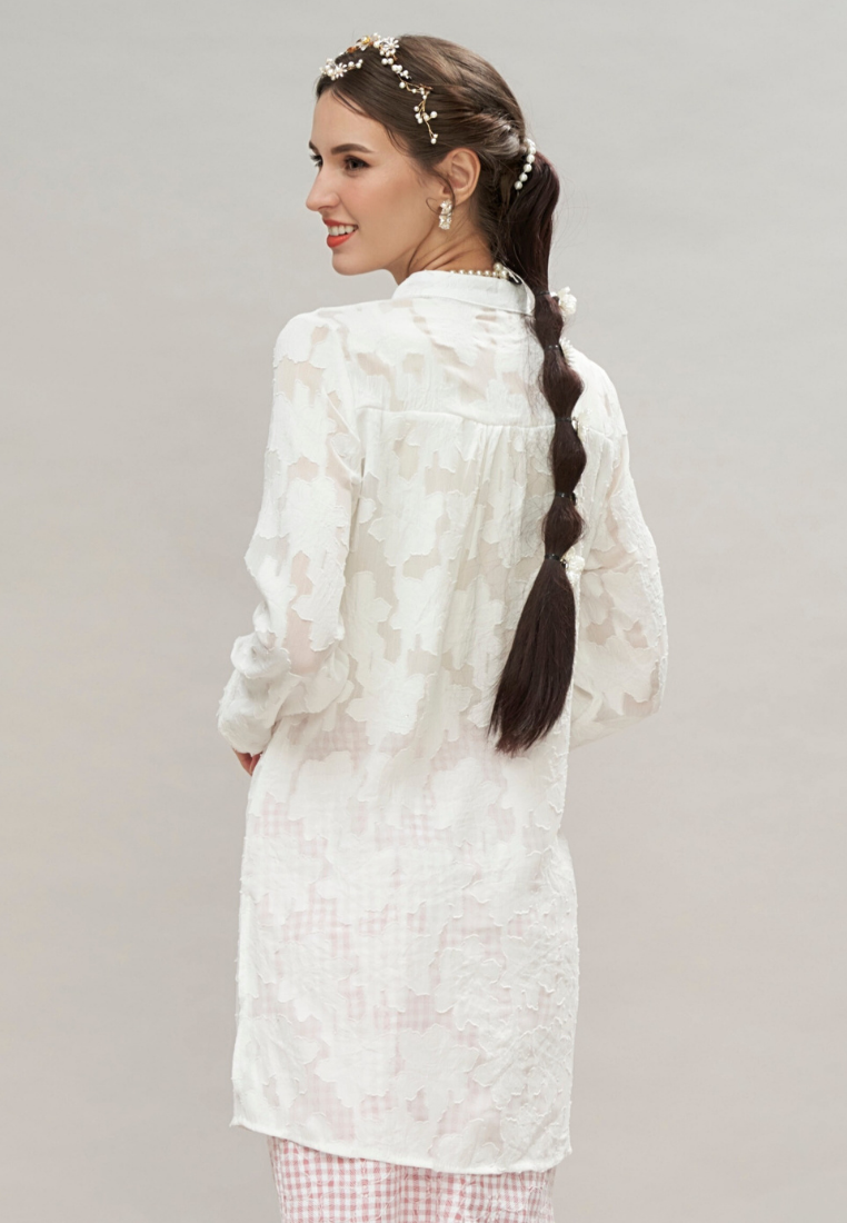 Thumbnail: Loveaisyah White Premium Chiffon High Neck Top & Yellow Lilac Floral Skirt