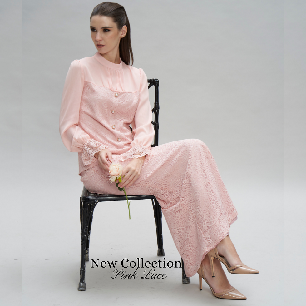 Thumbnail: shop pink victoria high neck modern lace kurung online