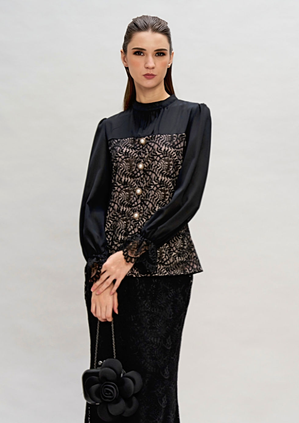 Thumbnail: Loveaisyah Victoria Black Modern Long Sleeves Lace Top