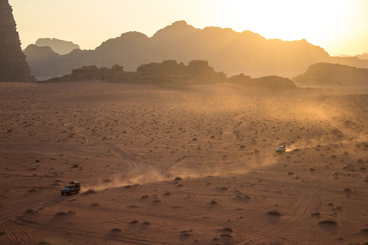 A jeep journey at the golden hour or sunset is an unique opportunity to observe the red desert of moon. 