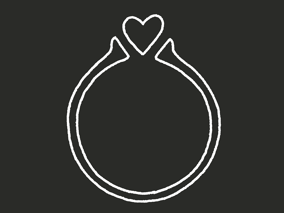 Hand-drawn illustration of a ring with a heart-shaped setting, symbolizing custom-designed engagement rings