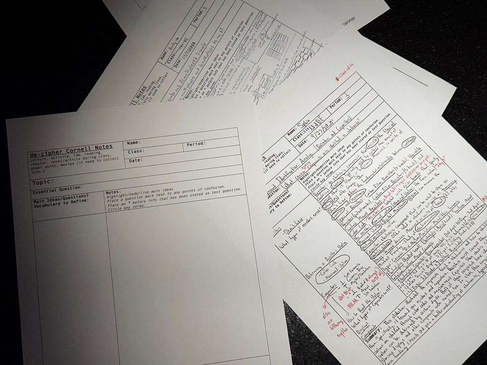 Student Examples of Cornell Notes