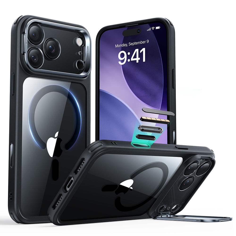 ESR - Classic Hybrid HaloLock Kickstand - iPhone 17 Pro Max - Clear Black