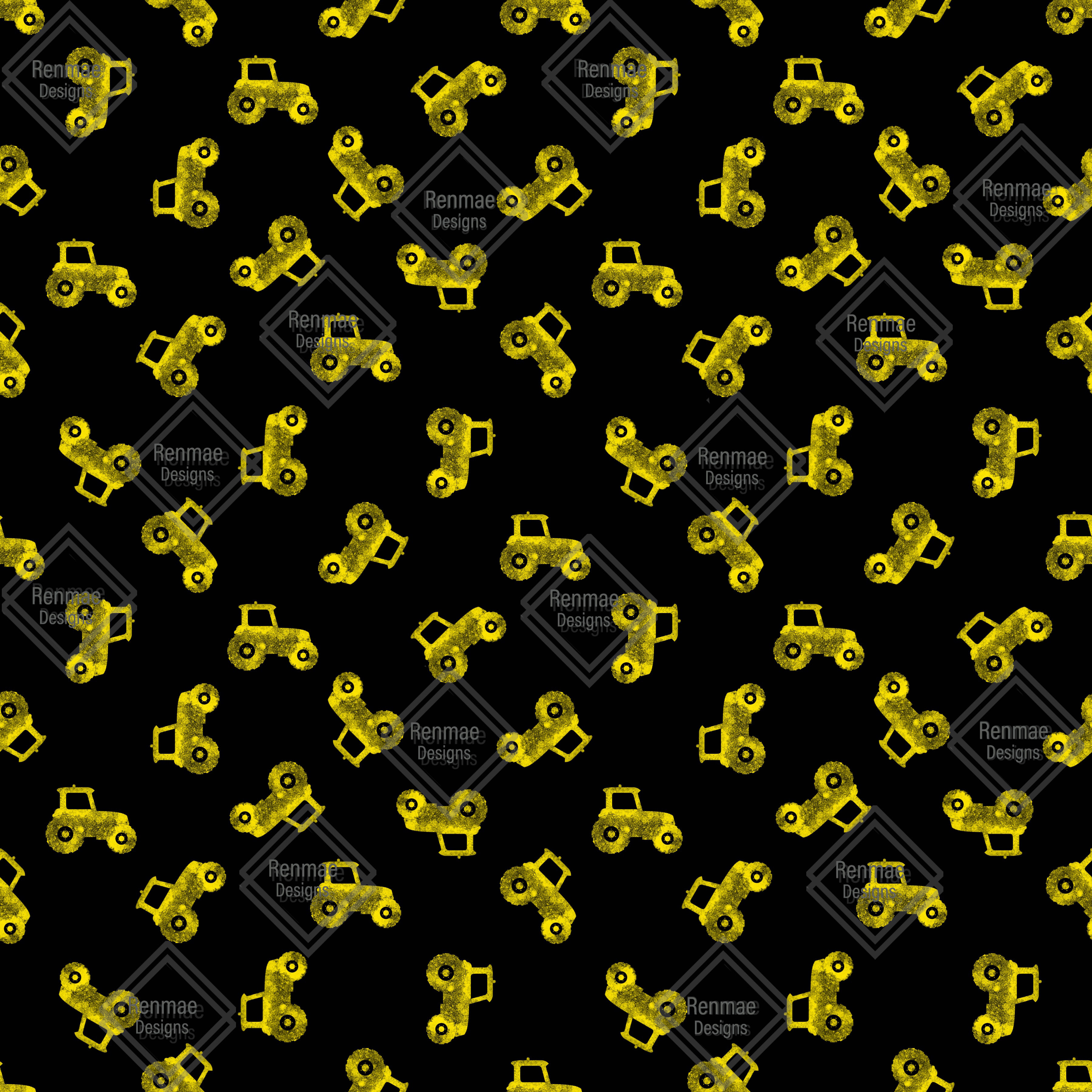 12" x 30" *Grid grain vinyl* Yellow tractor on black-sm scale