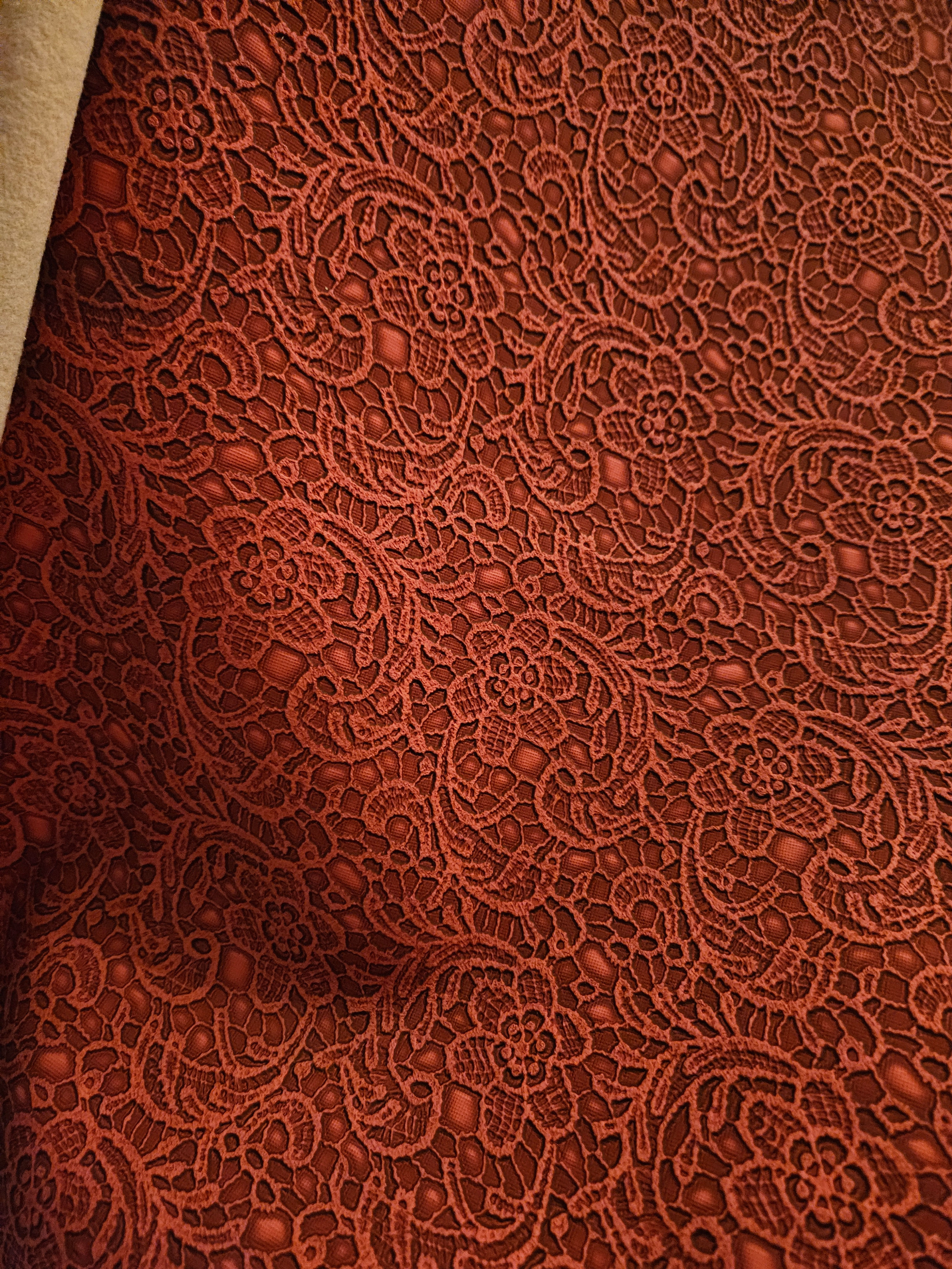 18"x 53" Burgundy lace flowers faux leather