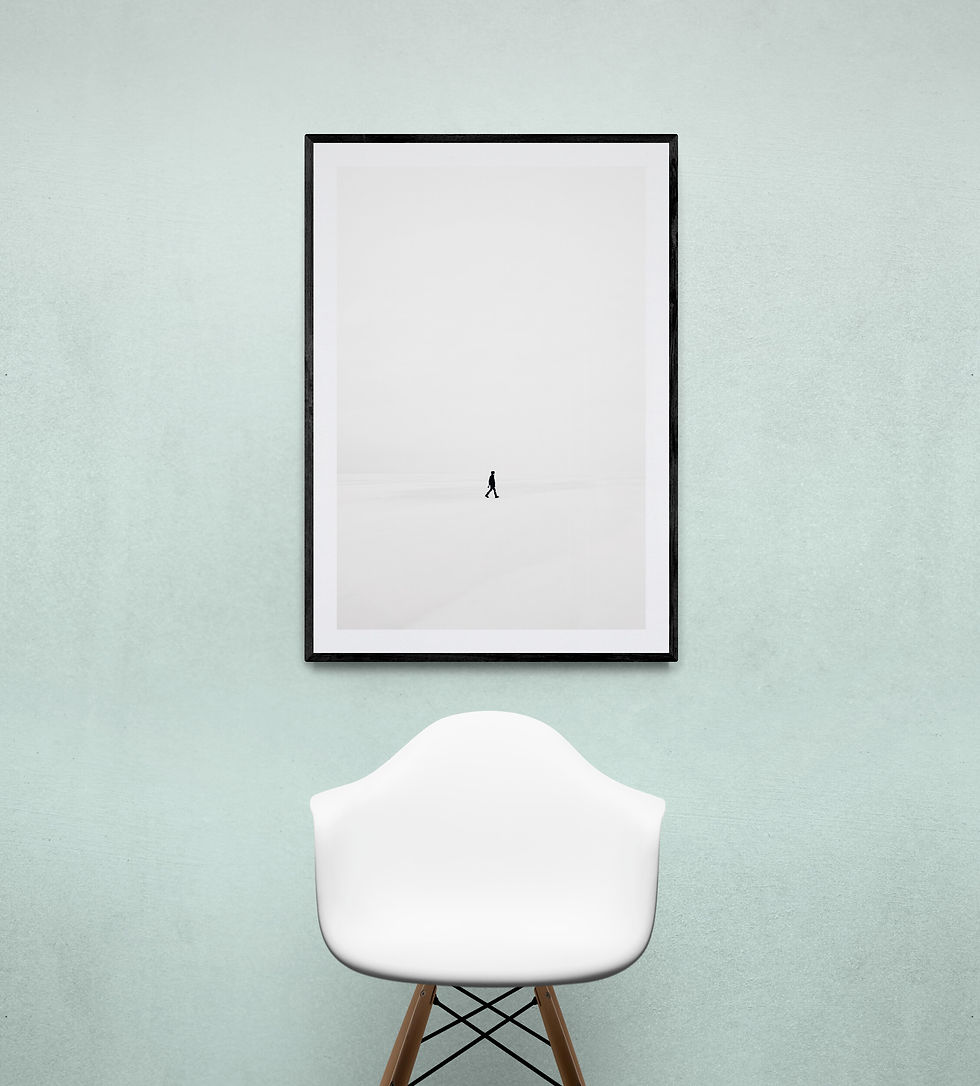 Thumbnail: Framed Art Print Man against white dunes.